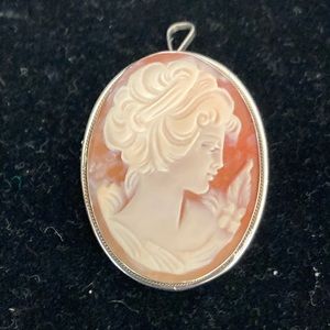 1”x1.5” Medium Pale/Deep Pink CAMEO BROOCH PENDANT Set in Silver